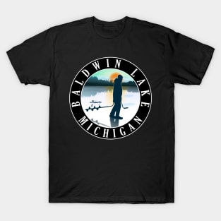 Baldwin Lake Ice Fishing Michigan Sunset T-Shirt